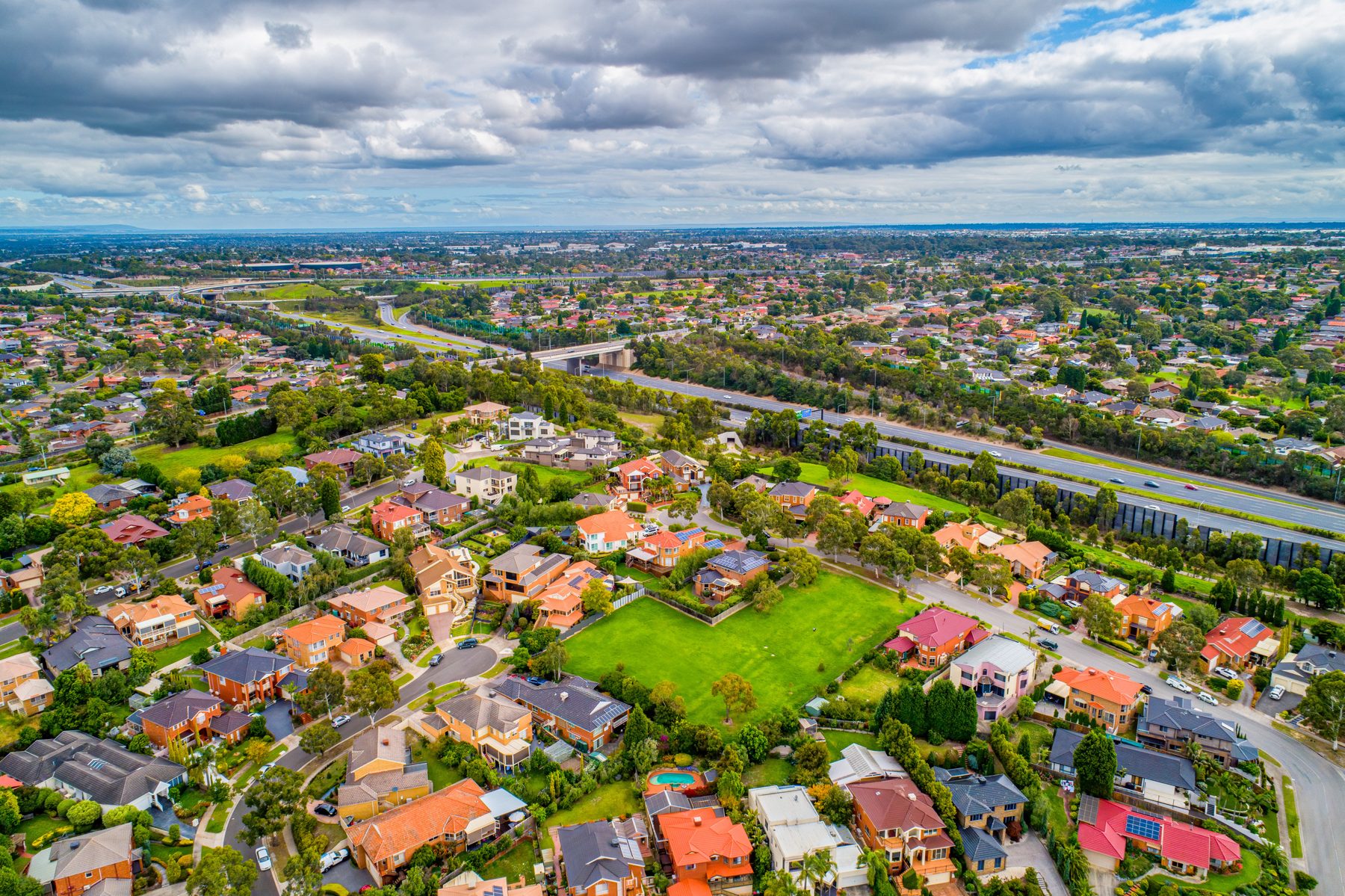 Aerial view of homes in Rowville, in the City of Knox next to Wantirna