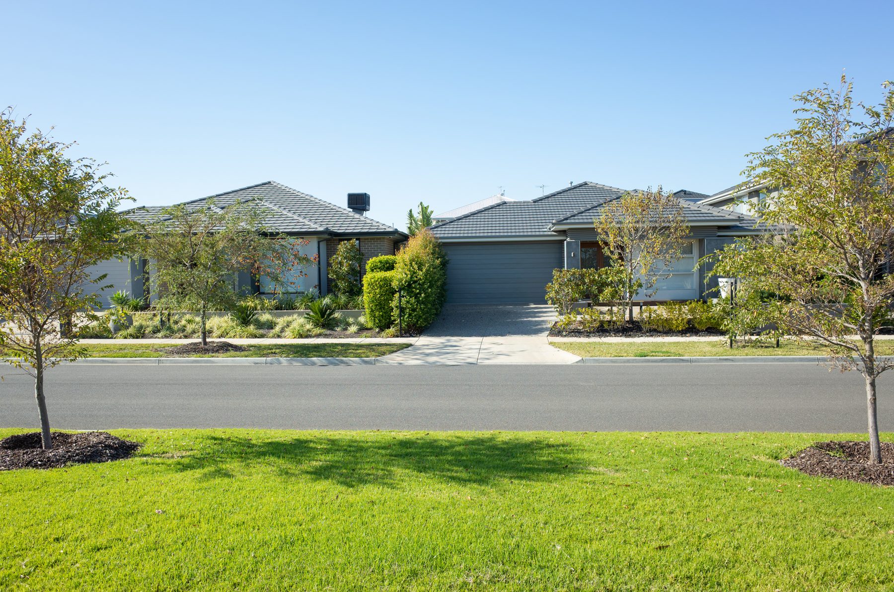 Residential street of modern homes in a Melbourne suburb