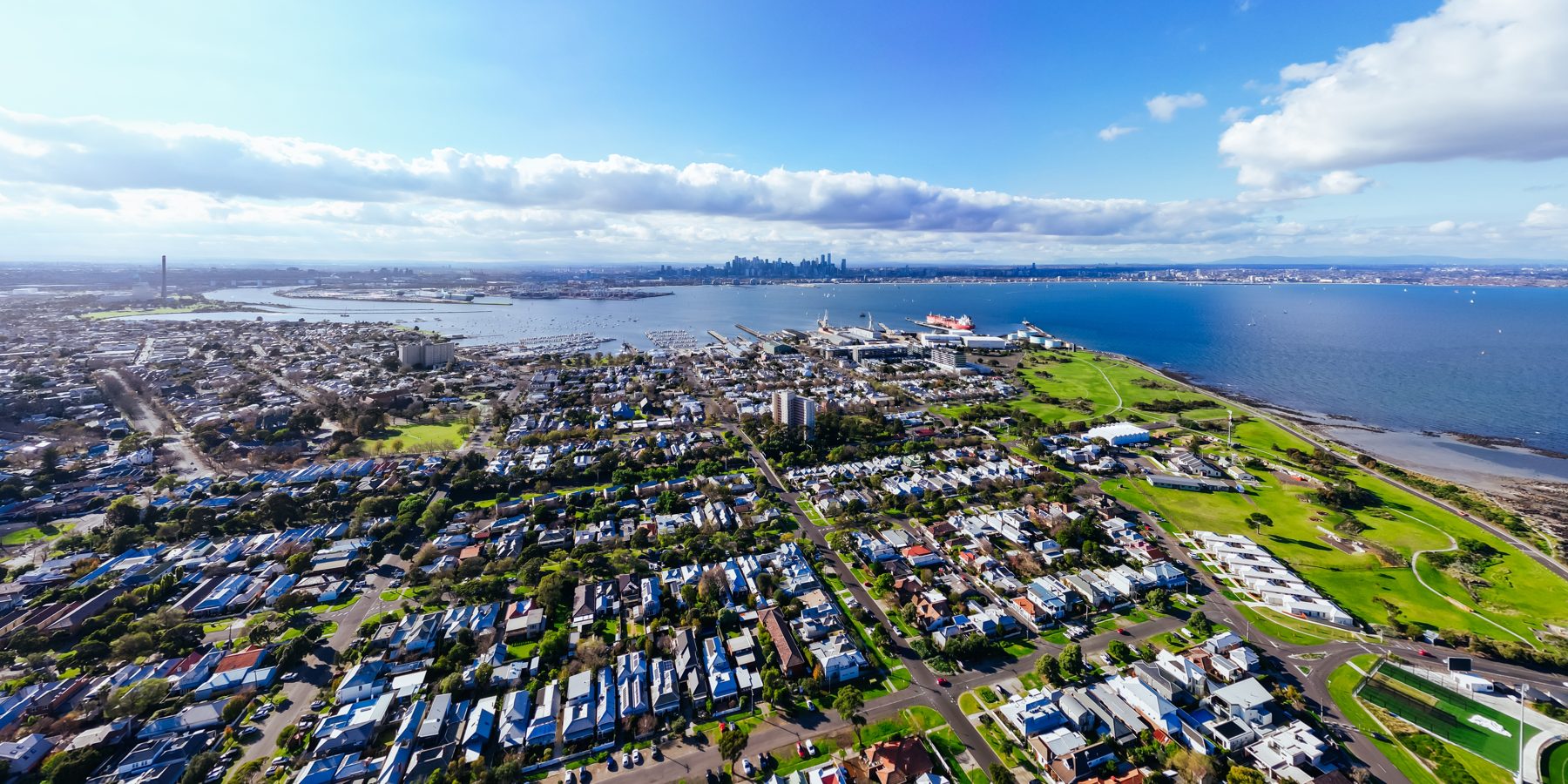 Aerial view across Williamstown, Melbourne
